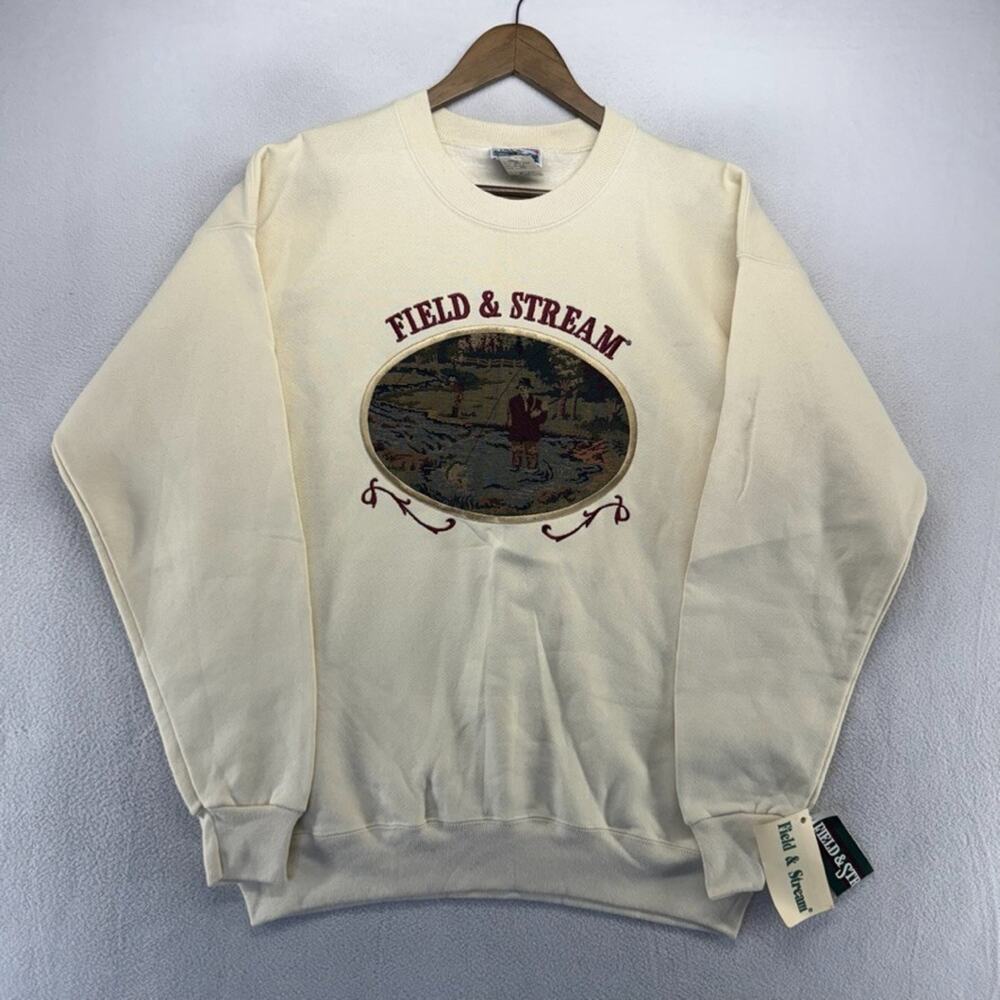 Vintage Field Stream Sweatshirt men's XL Beige Tapestry Golf Embroidered USA 90s